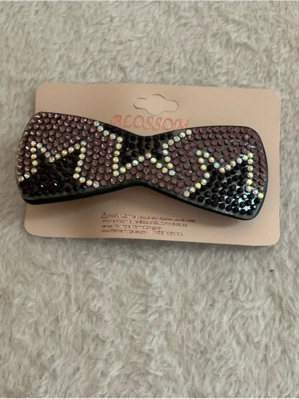 Crystal Bow Barrette Hair Clip - Pink and Black